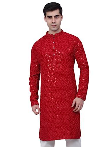 jompers men's chikankari embroidered and sequence kurtas (maroon, xl)