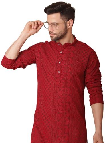 jompers men's maroon chikankari embroidered kurta only (maroon, xxl)