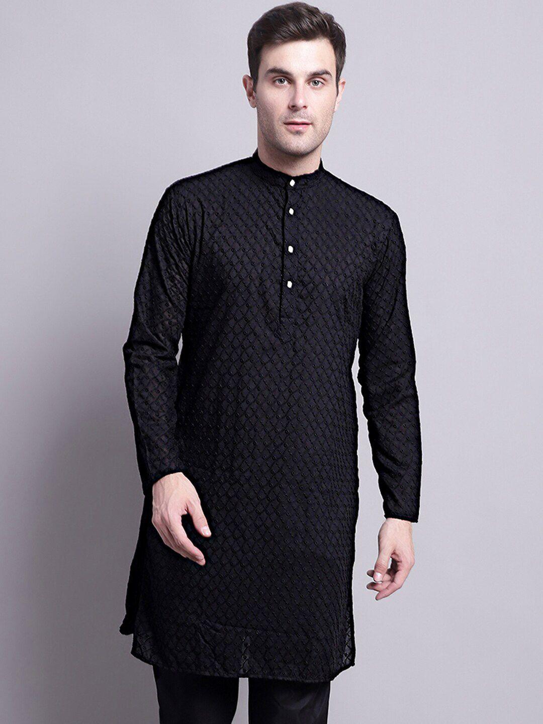 jompers men black flared sleeves chikankari kurta