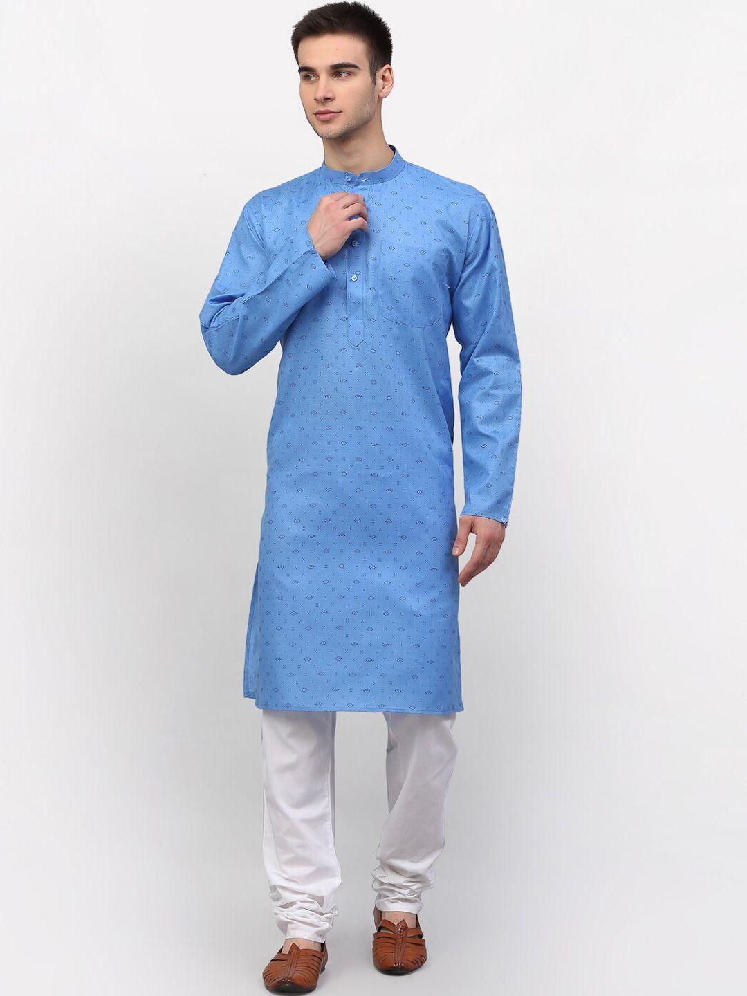 jompers men blue & white kurta with pyjamas