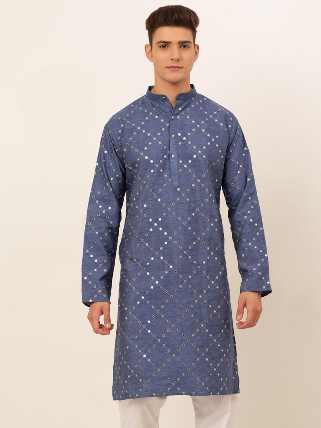 jompers men blue embellished kurta