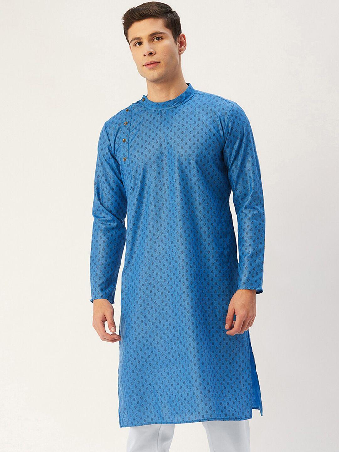 jompers men blue geometric thread work kurta