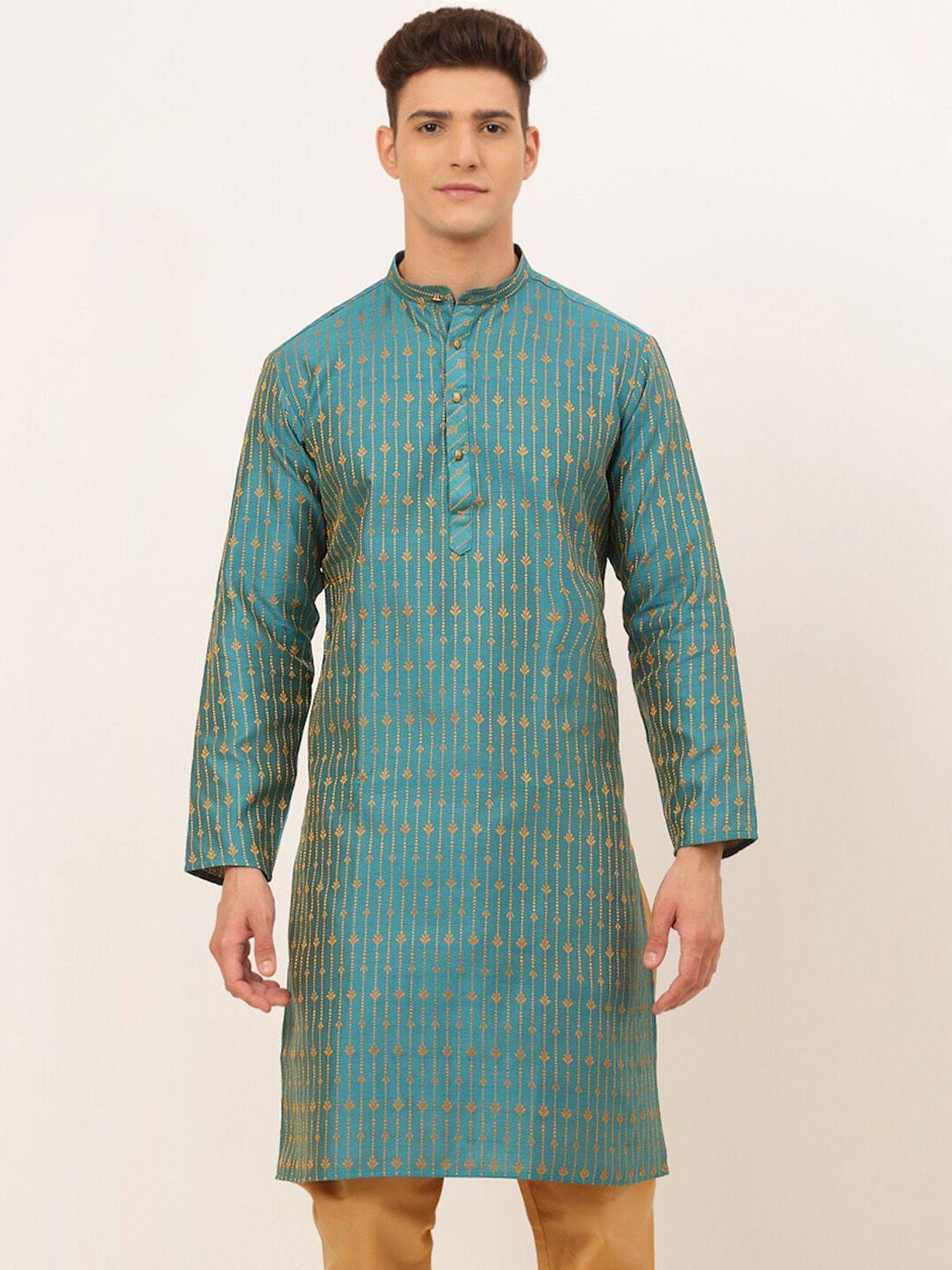 jompers men blue jacquard kurta