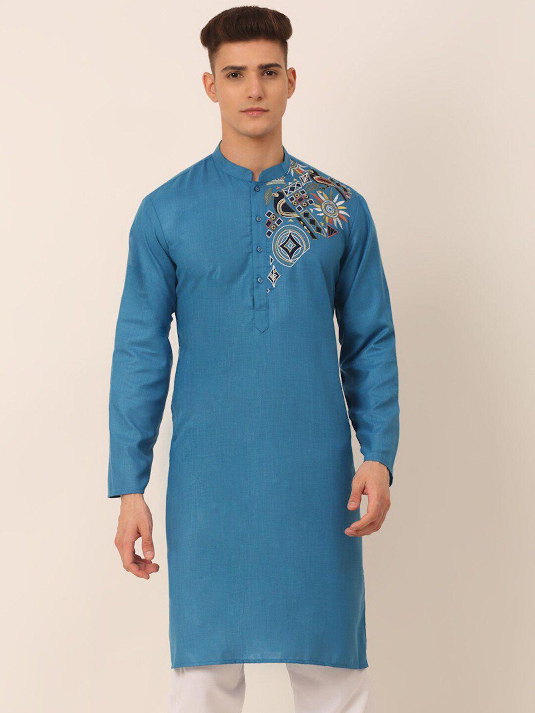 jompers men blue printed kurta