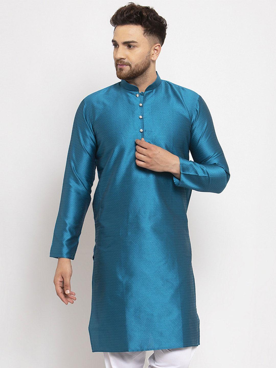 jompers men blue solid straight kurta