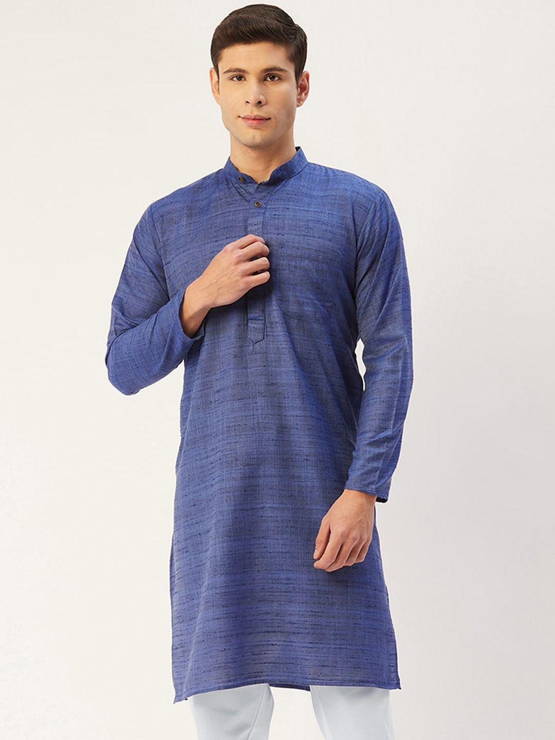 jompers men blue woven design pure cotton kurta