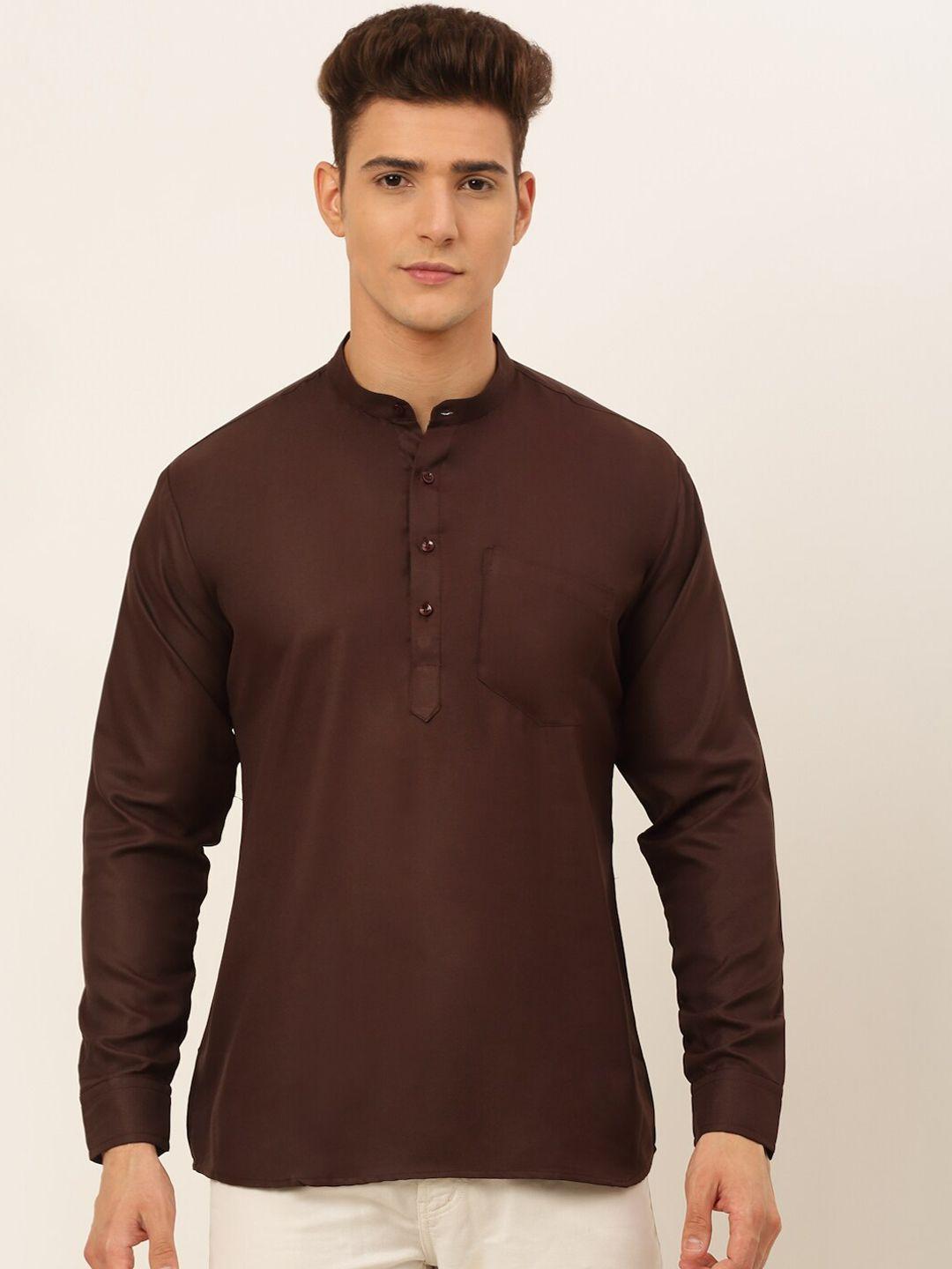 jompers men coffee brown solid pure cotton kurta