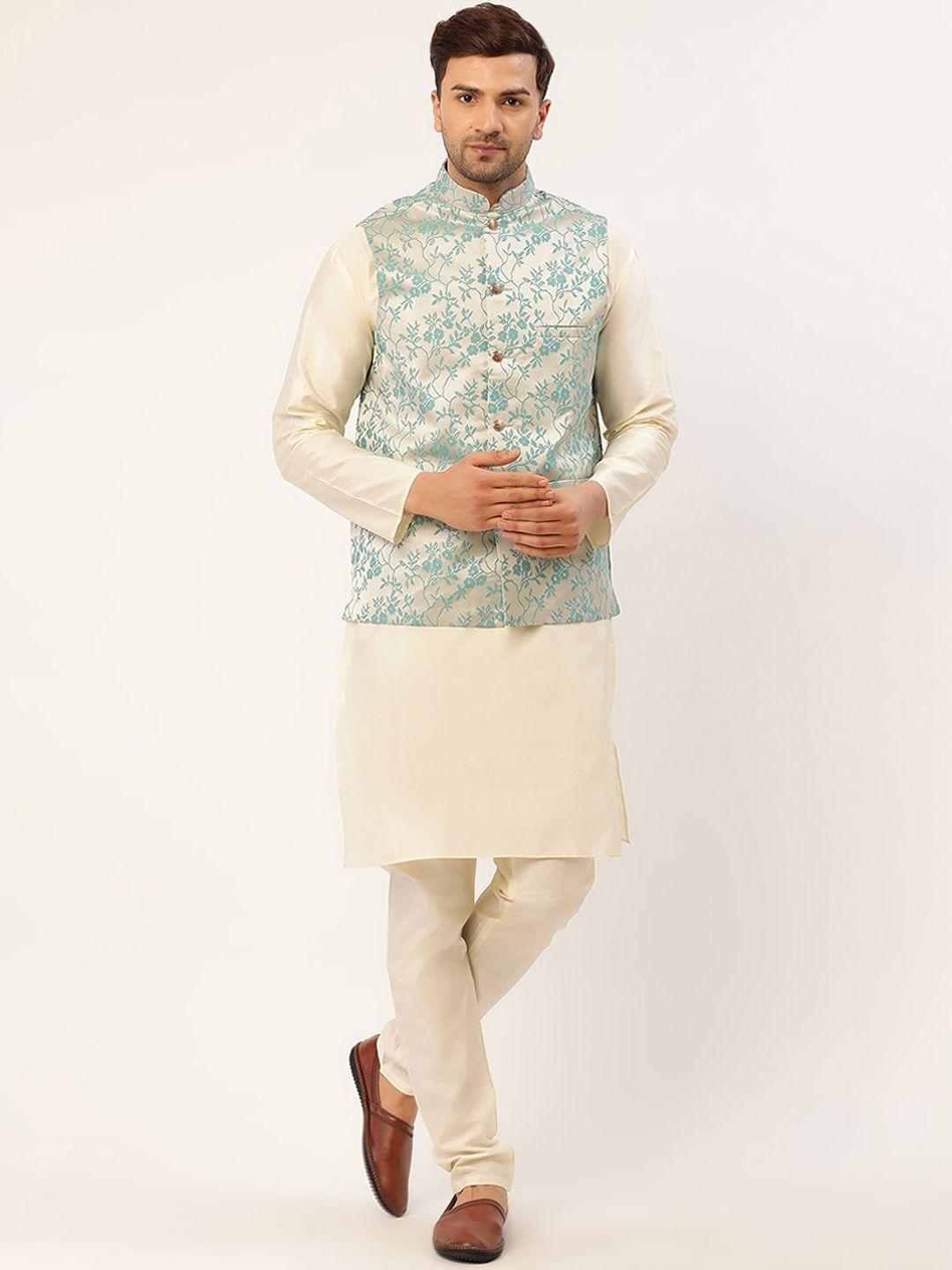 jompers men cream-coloured kurta with churidar