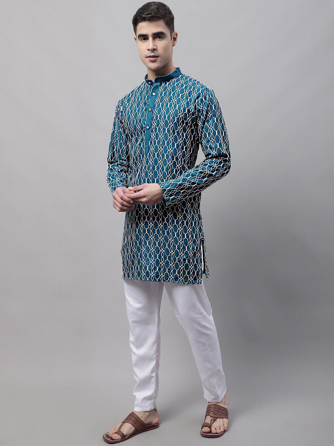 jompers men embroidered pure cotton kurta with pyjamas