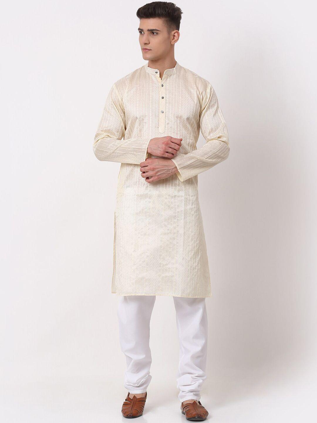 jompers men embroidered sequinned dupion silk kurta with pyjamas