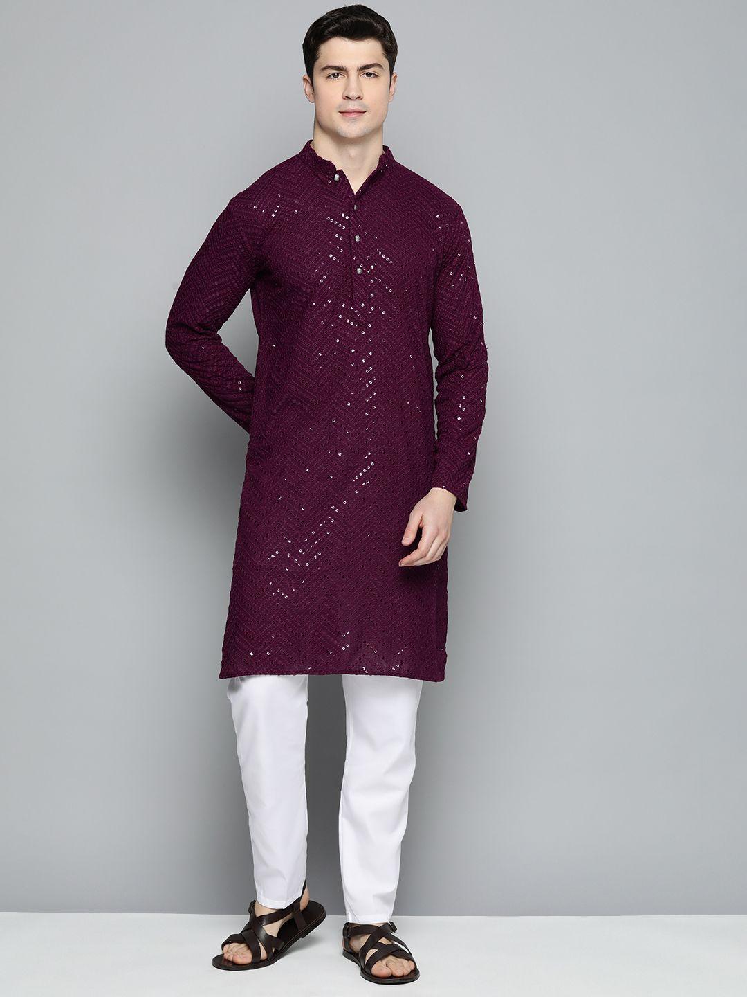jompers men embroidered sequinned pure cotton kurta with pyjamas