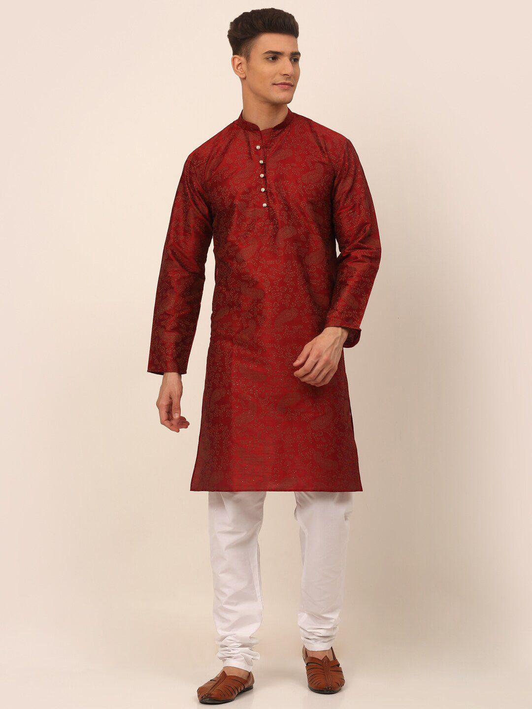 jompers men ethnic motifs printed kurta with churidar