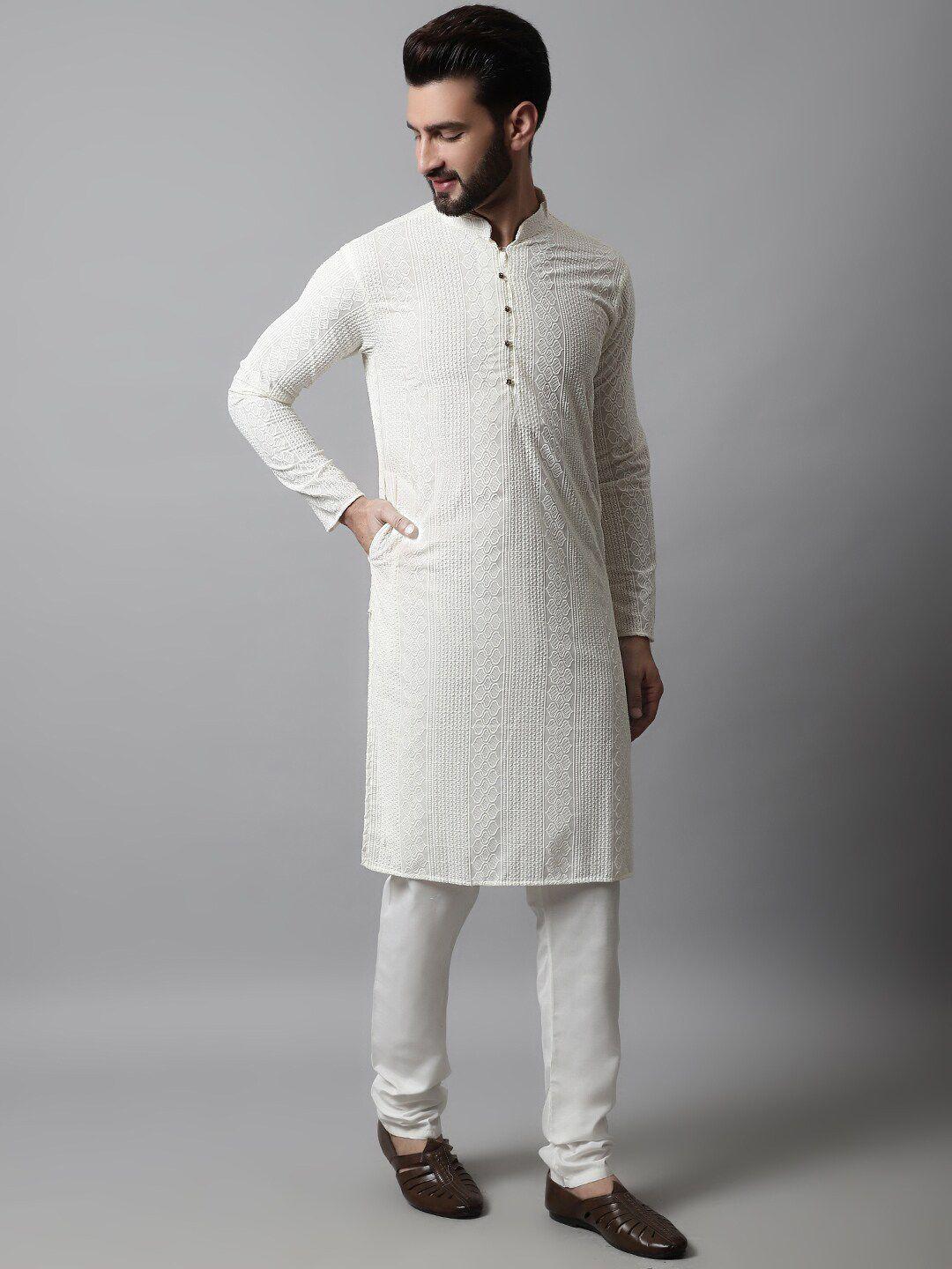 jompers men ethnic motifs thread work cotton kurta