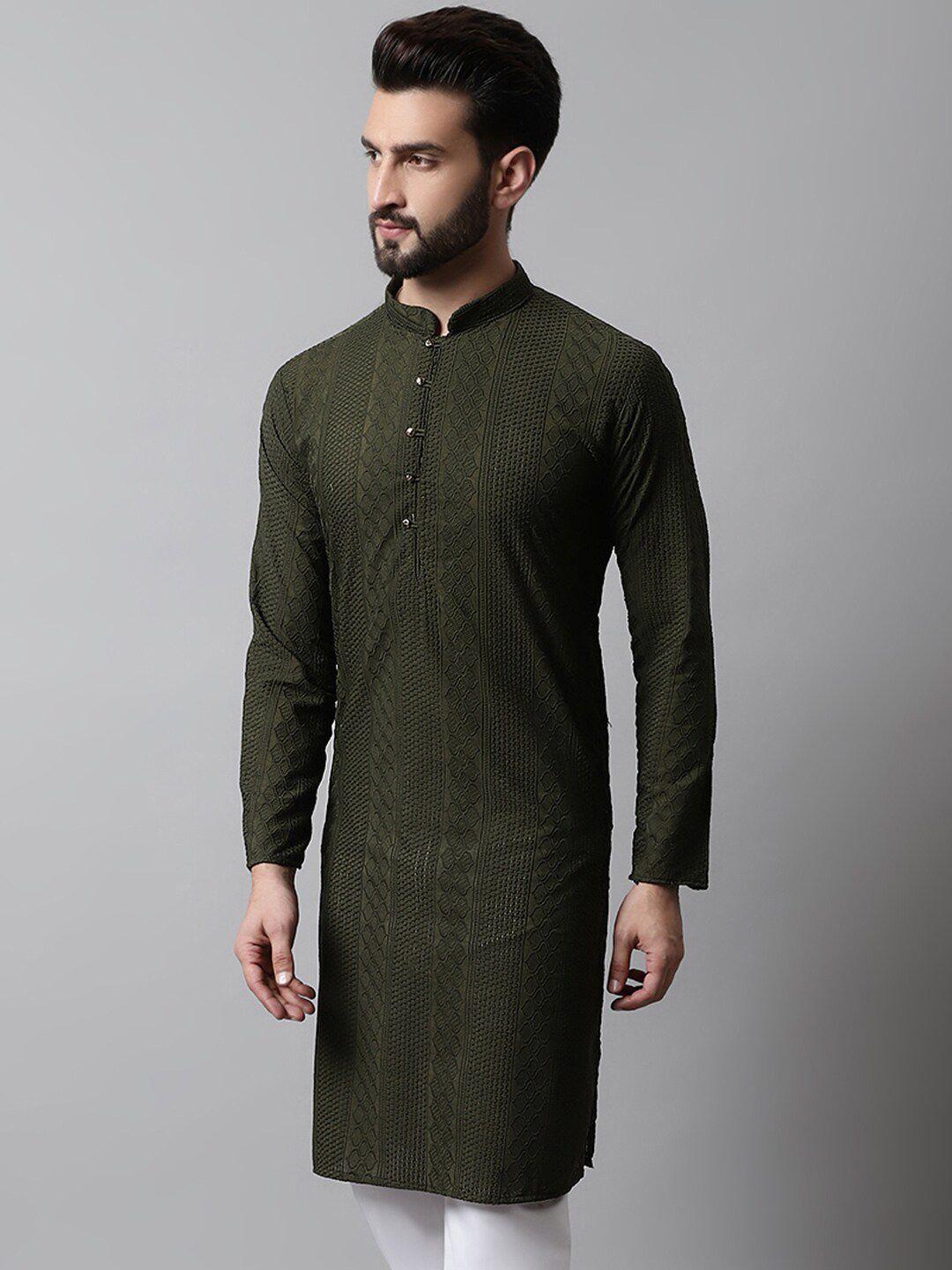 jompers men ethnic motifs thread work cotton kurta