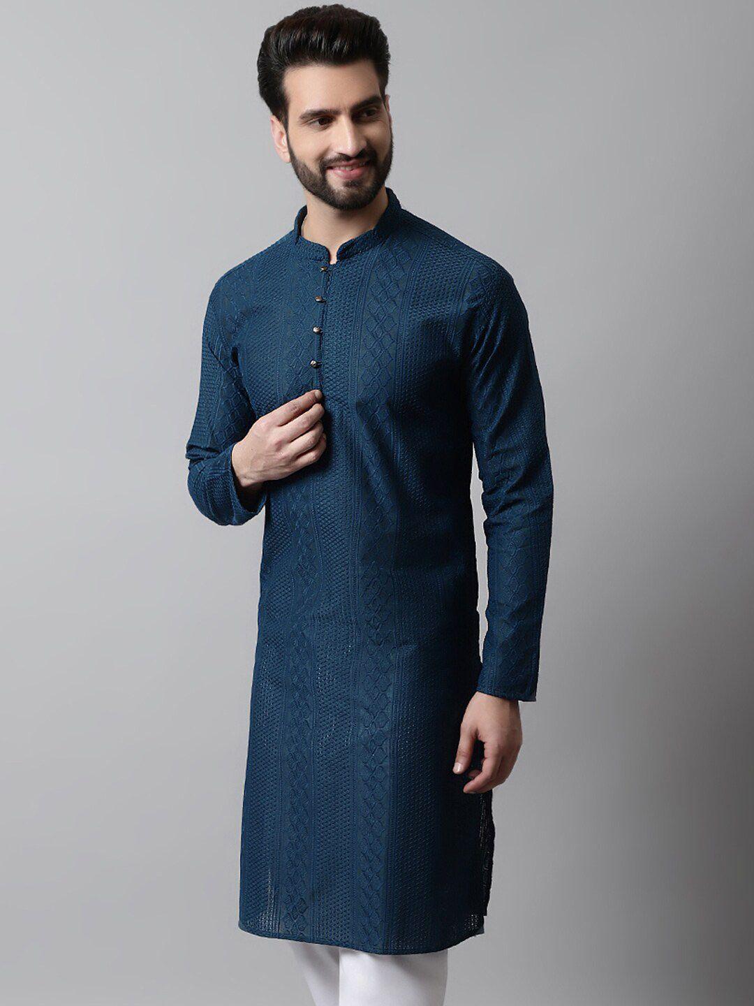 jompers men ethnic motifs thread work cotton kurta