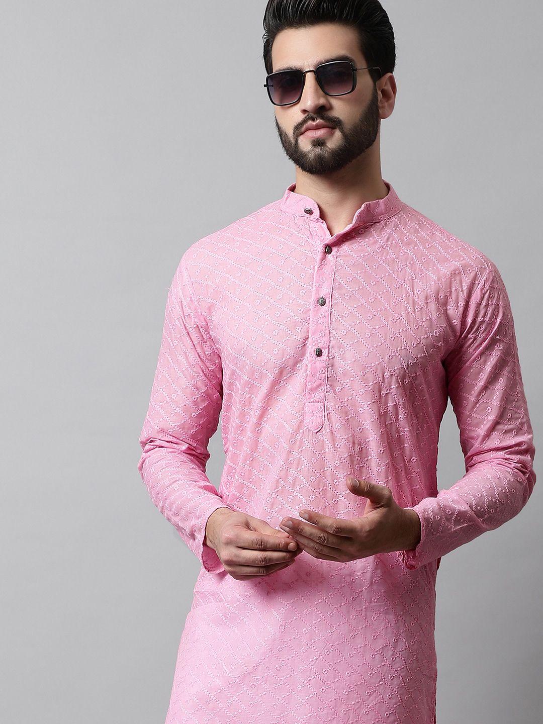 jompers men floral embroidered chikankari pure cotton kurta