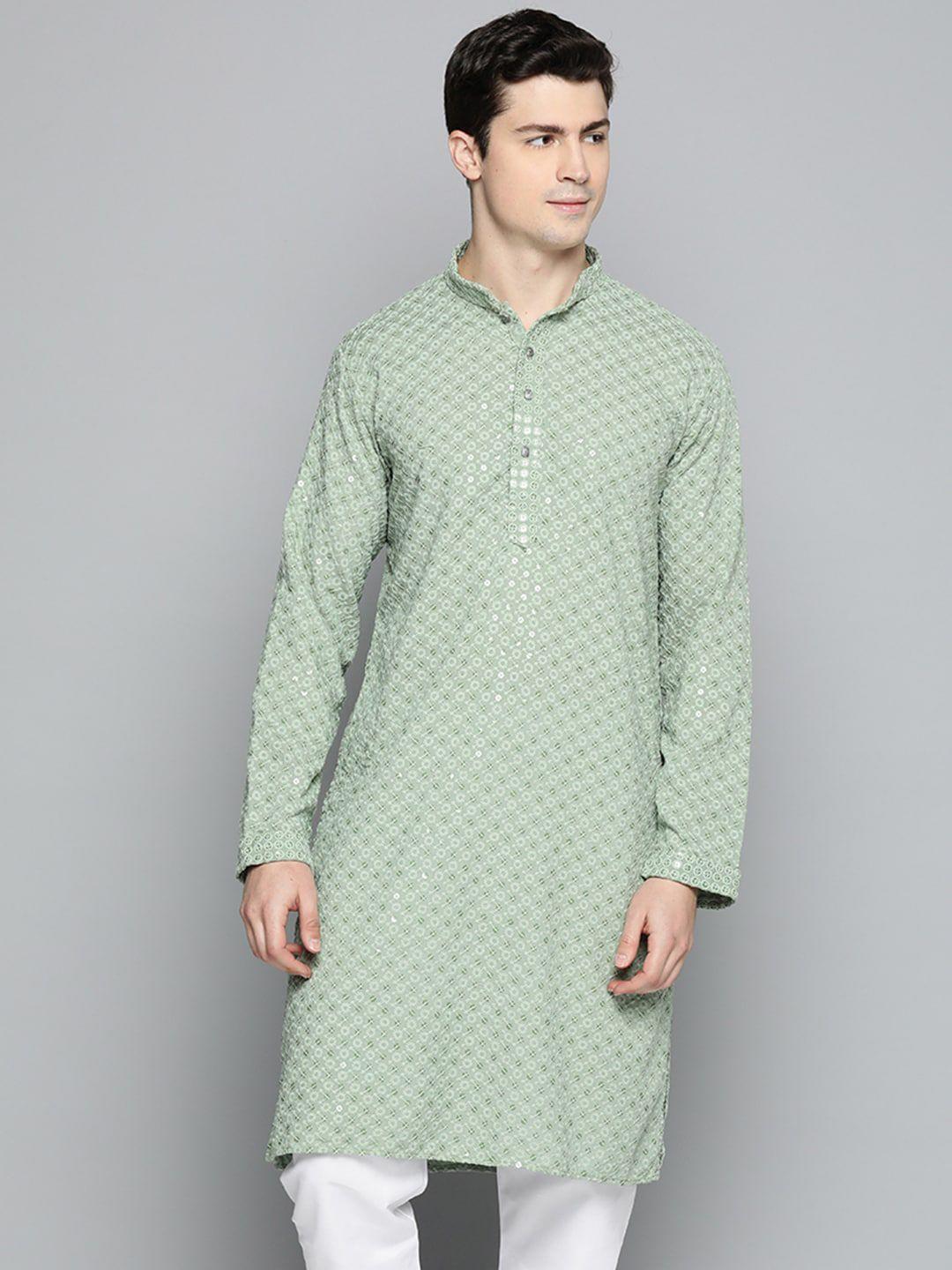 jompers men floral embroidered chikankari pure cotton kurta