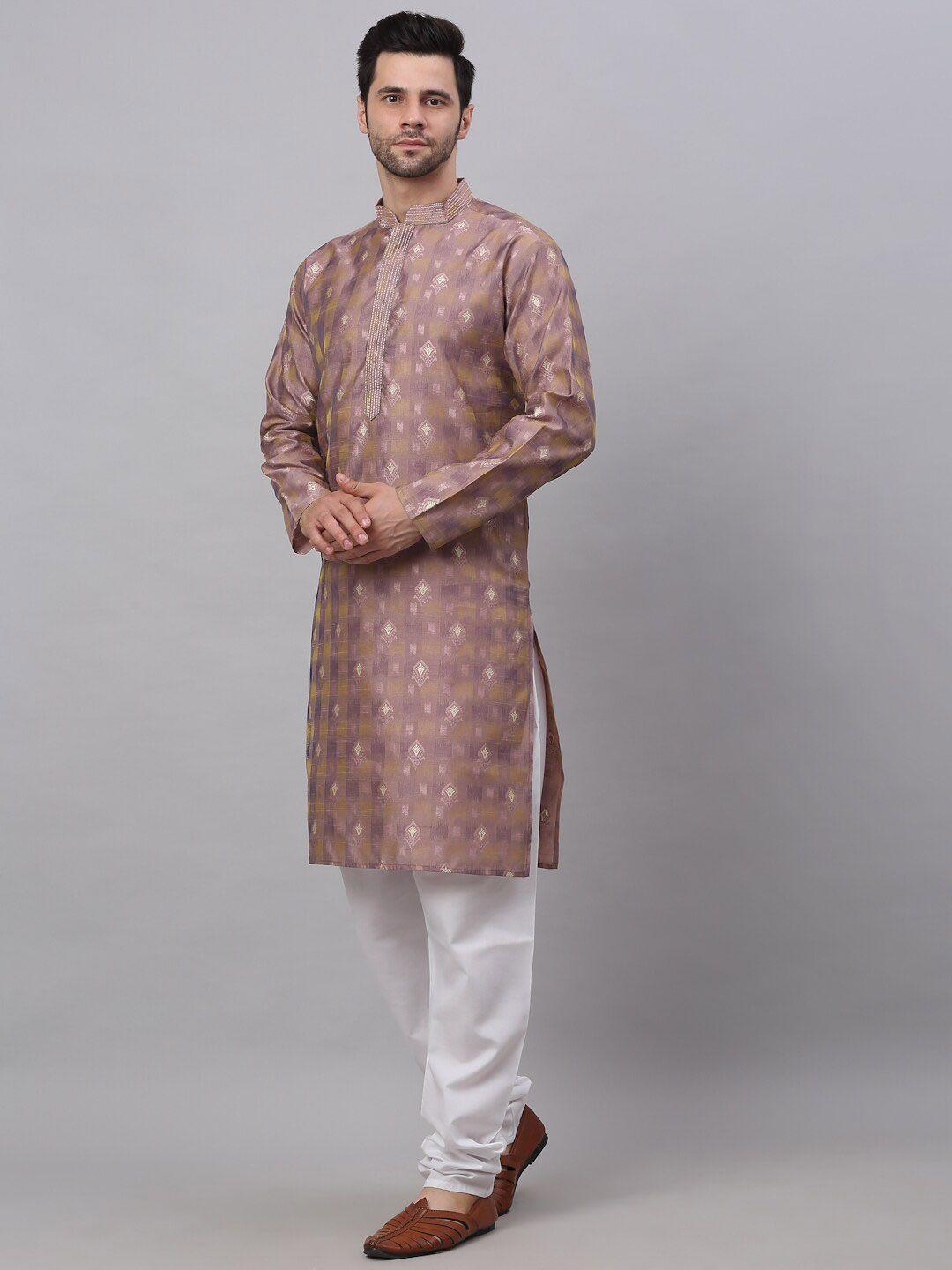 jompers men floral thread work kurta with churidar set