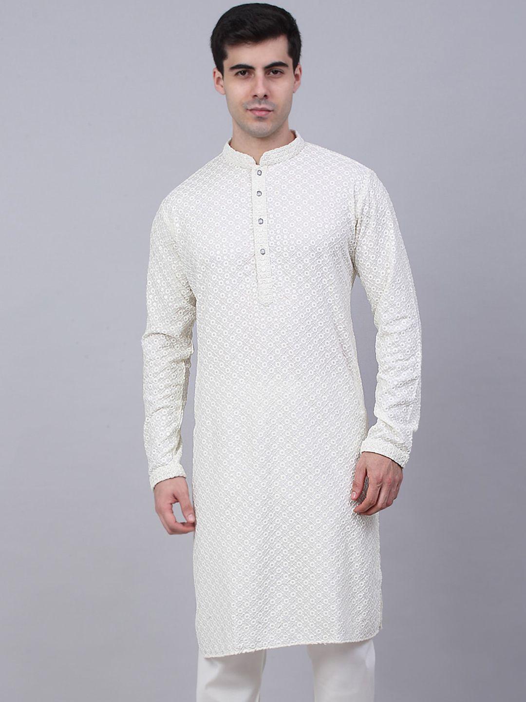 jompers men geometric embroidered pure cotton kurta