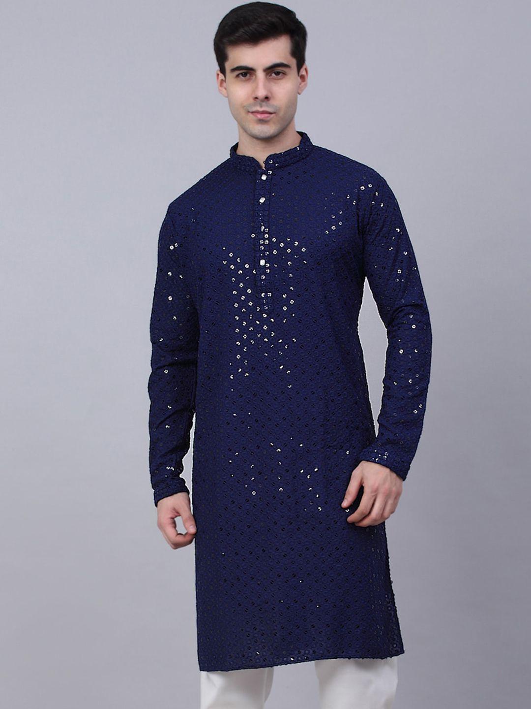 jompers men geometric embroidered pure cotton kurta