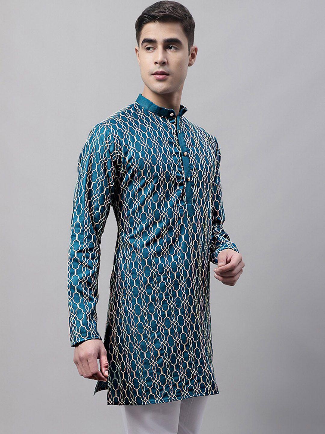 jompers men geometric embroidered pure cotton kurta