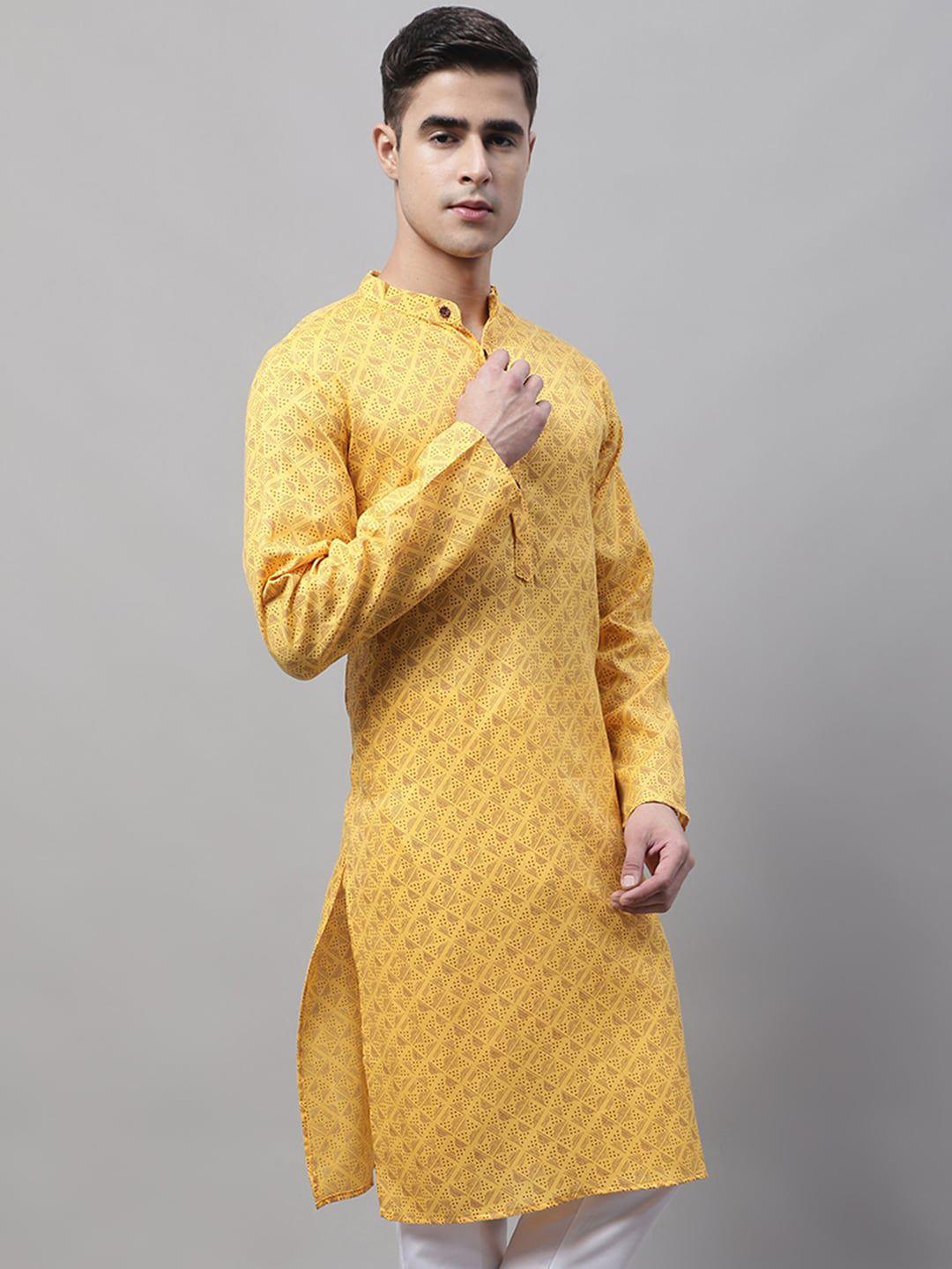 jompers men geometric printed pure cotton kurta