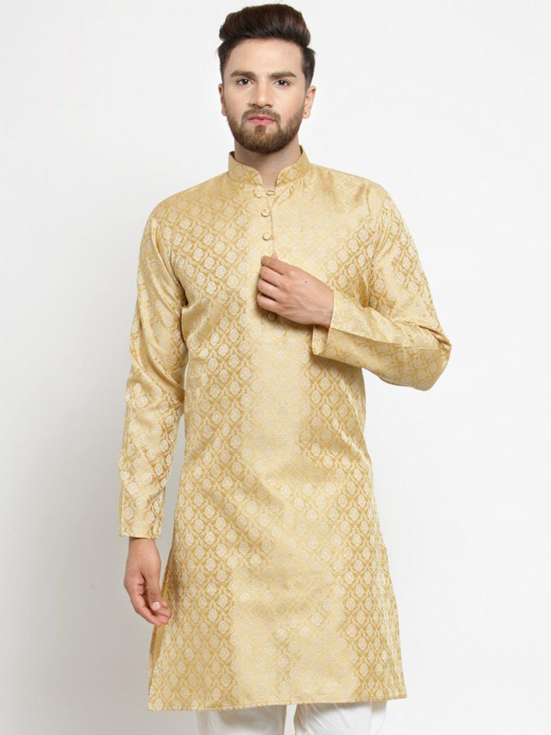 jompers men gold-toned woven design straight kurta