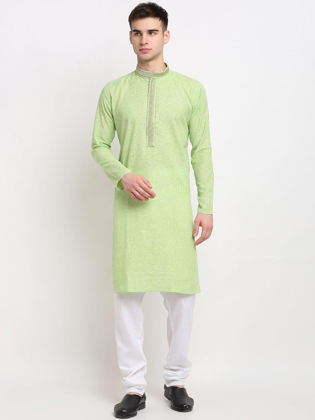 jompers men green cotton kurta with pyjamas