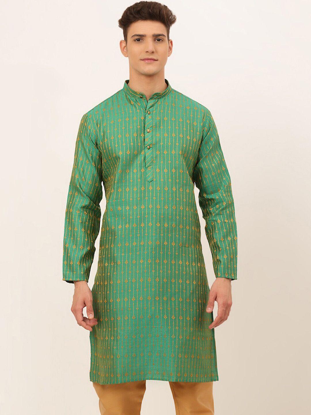 jompers men green ethnic motifs jacquard kurta