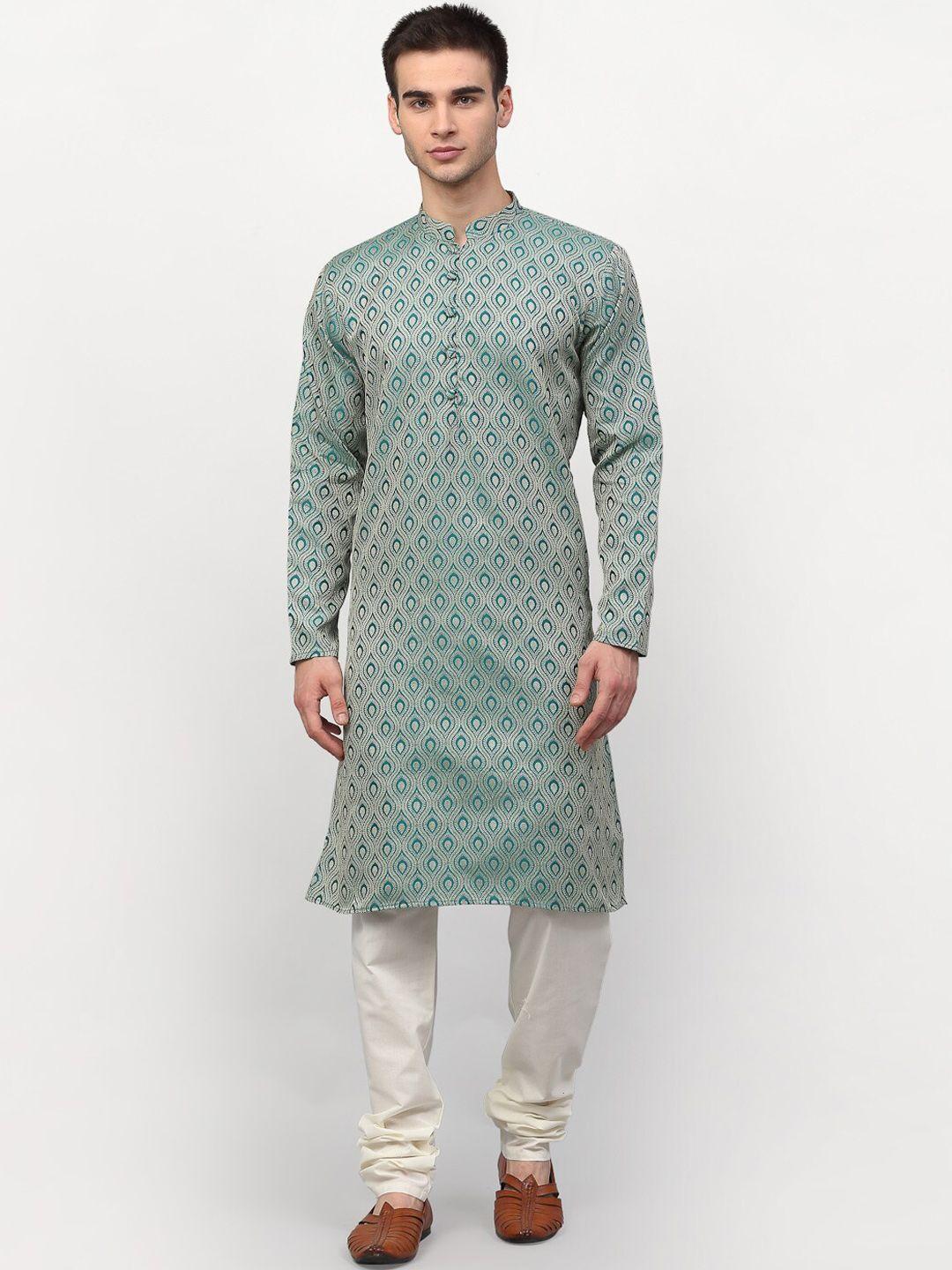 jompers men green ethnic motifs kurta with pyjamas