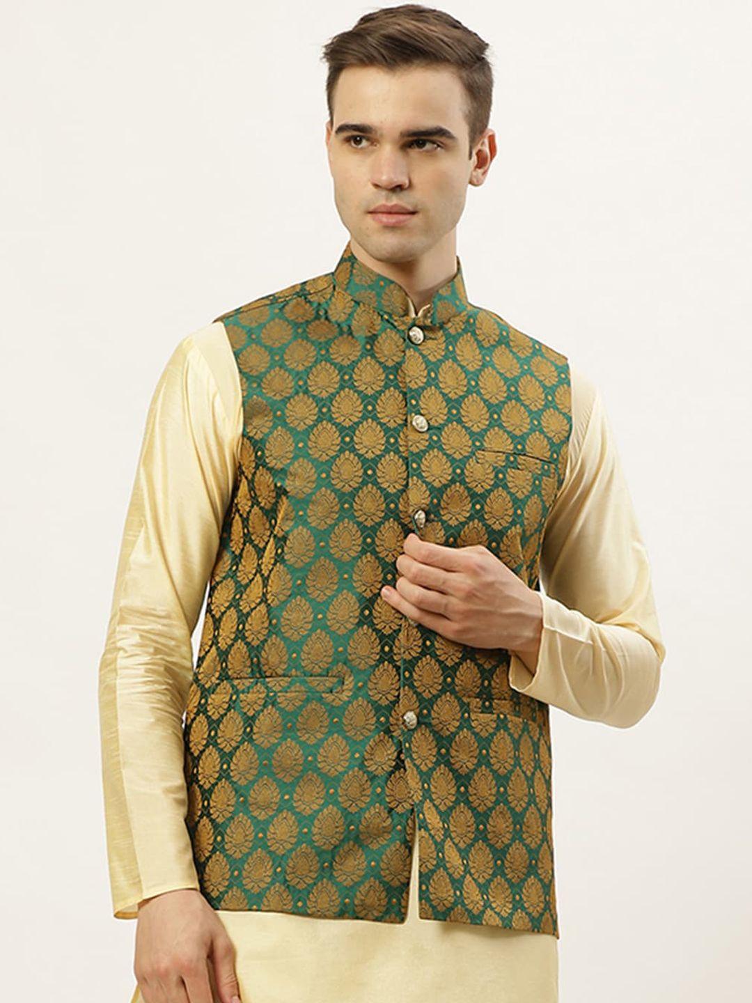 jompers men green ethnic motifs printed waistcoat