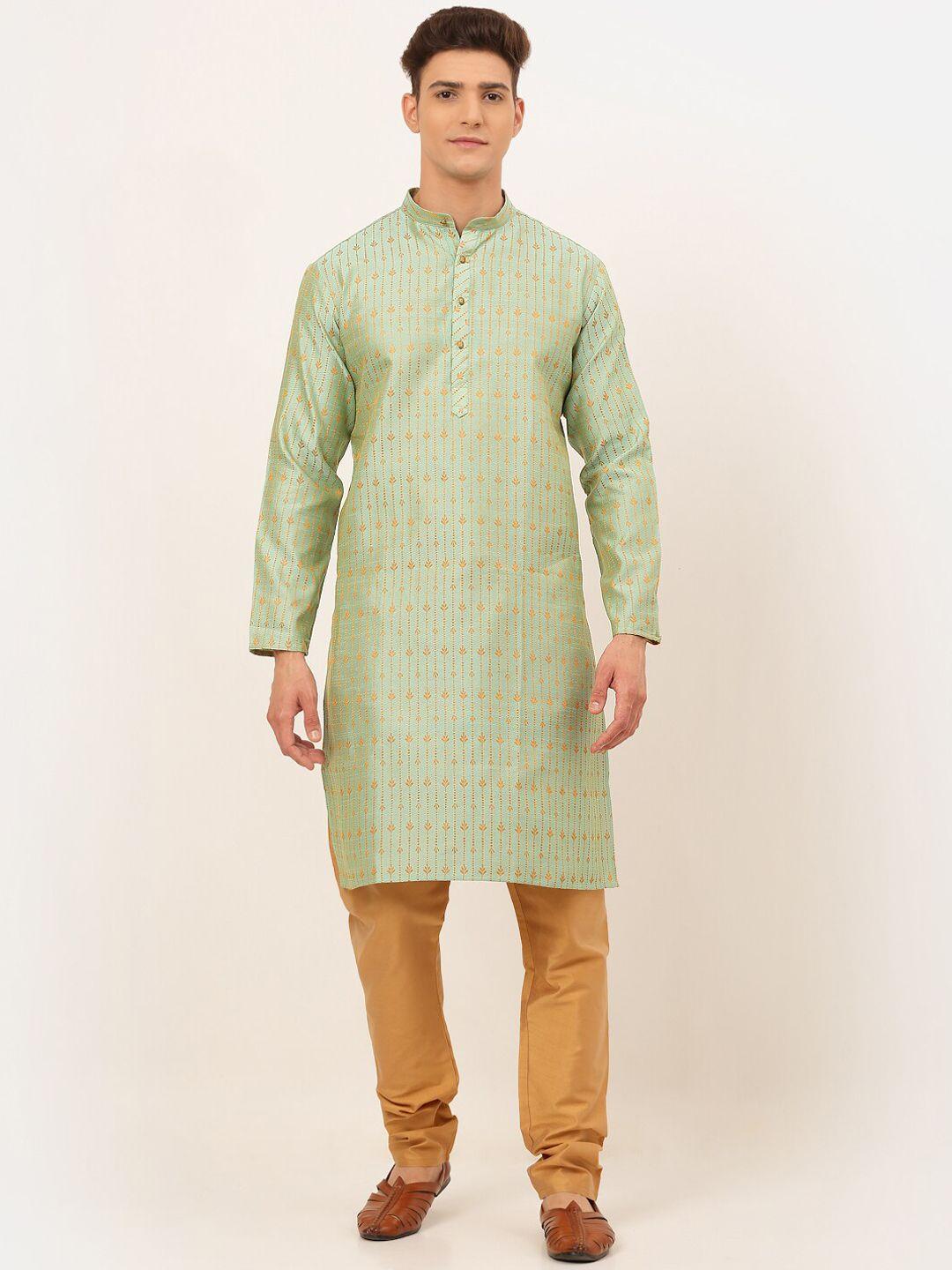 jompers men green ethnic motifs thread work kurta with churidar