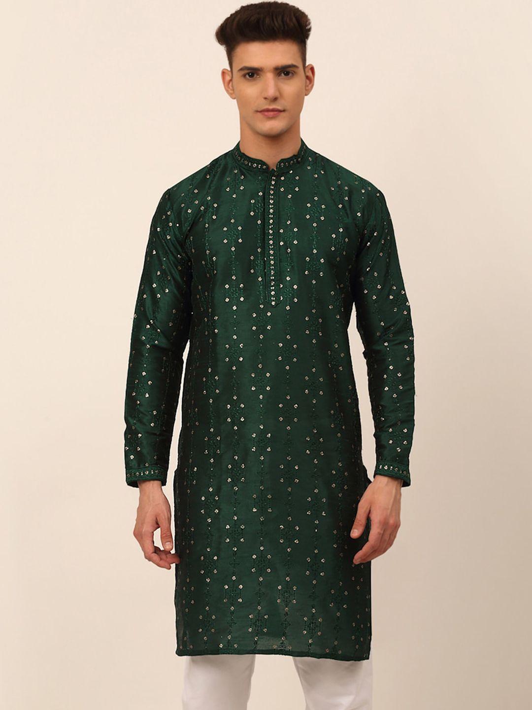 jompers men green geometric thread work kurta