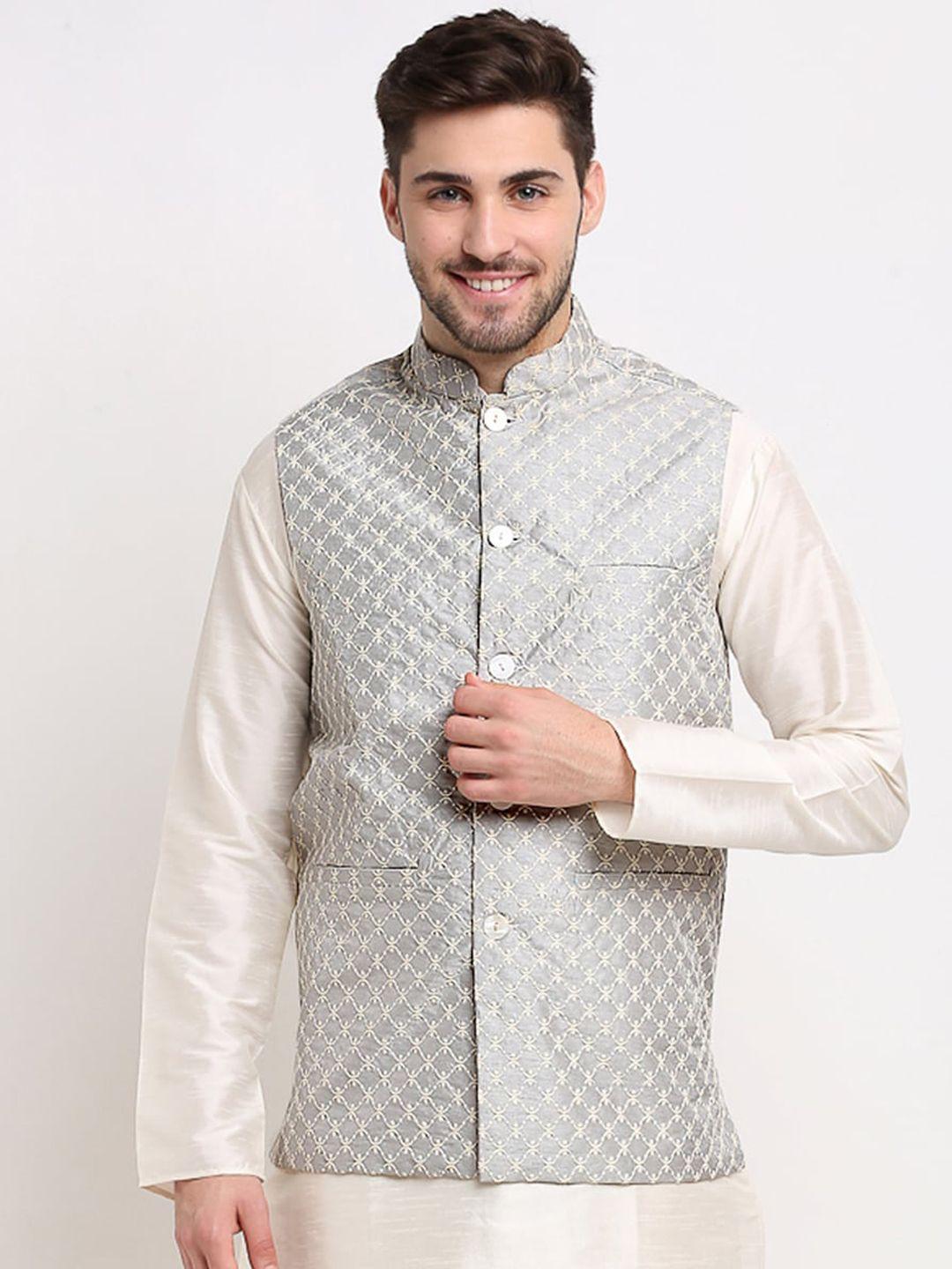 jompers men grey & white embroidered waistcoat