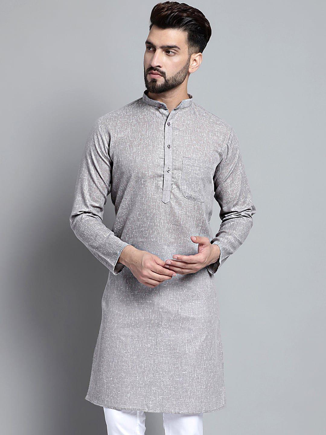 jompers men grey flared sleeves thread work kurta