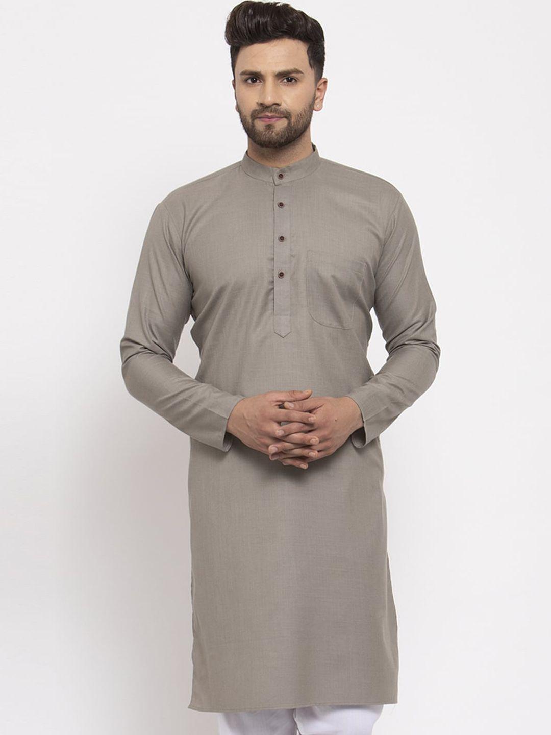 jompers men grey solid straight kurta