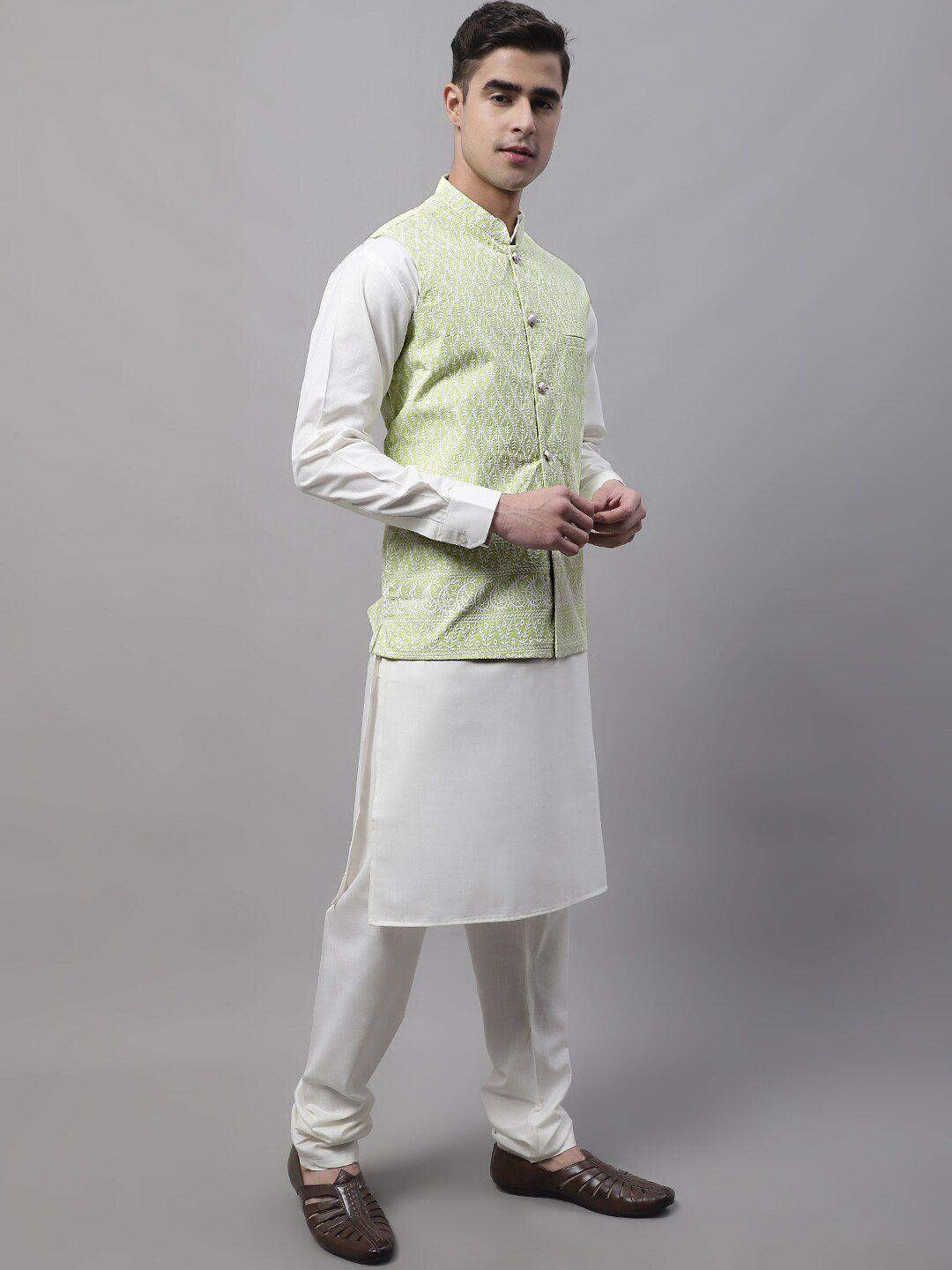 jompers men kurta & pyjamas with chikankari nehru jacket