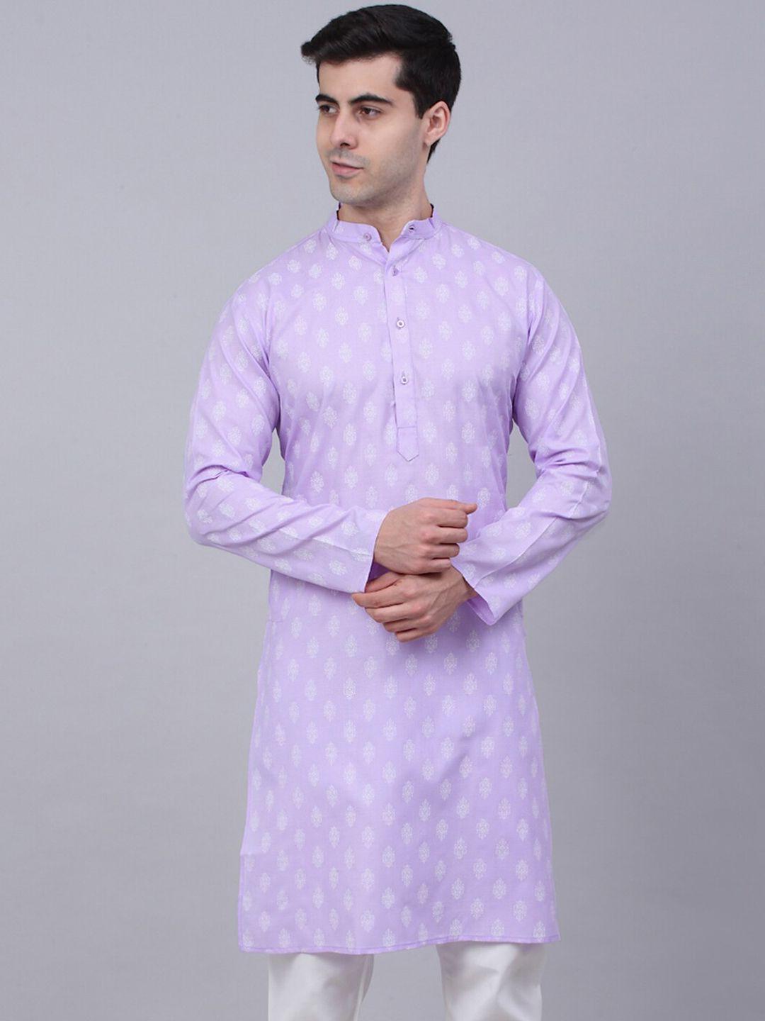 jompers men lavender ethnic motifs printed cotton kurta