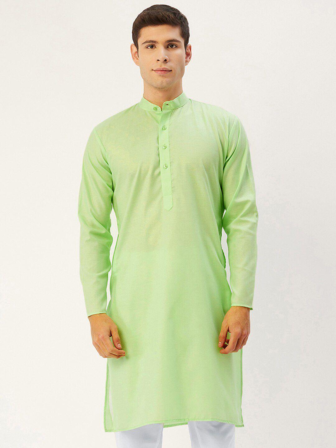 jompers men lime green solid kurta