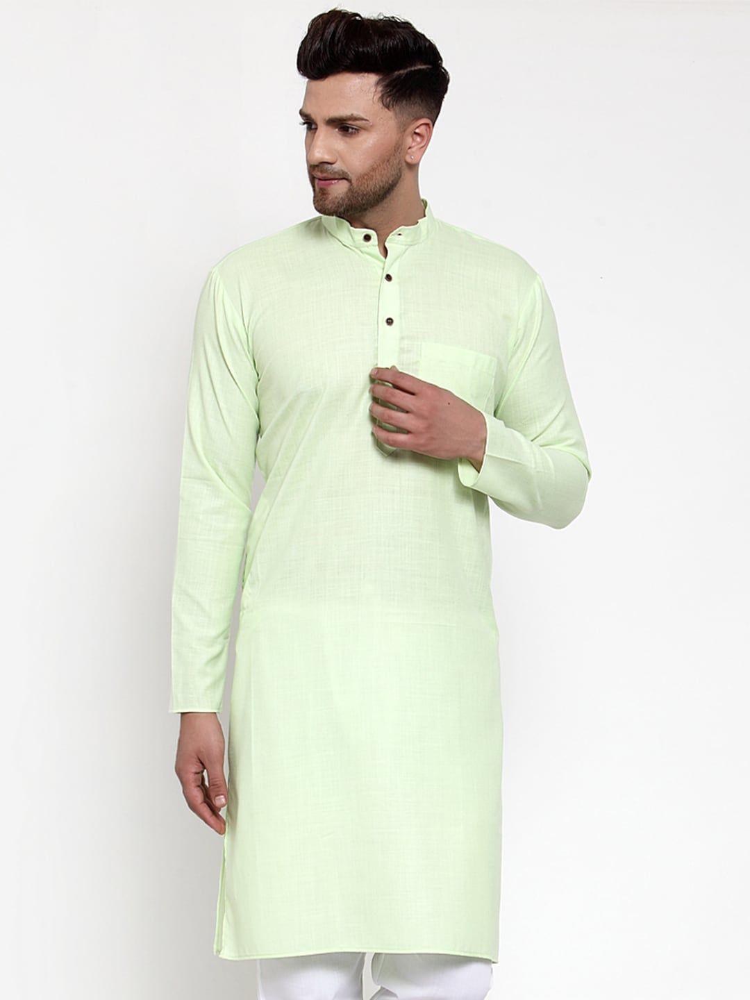 jompers men lime green solid straight kurta