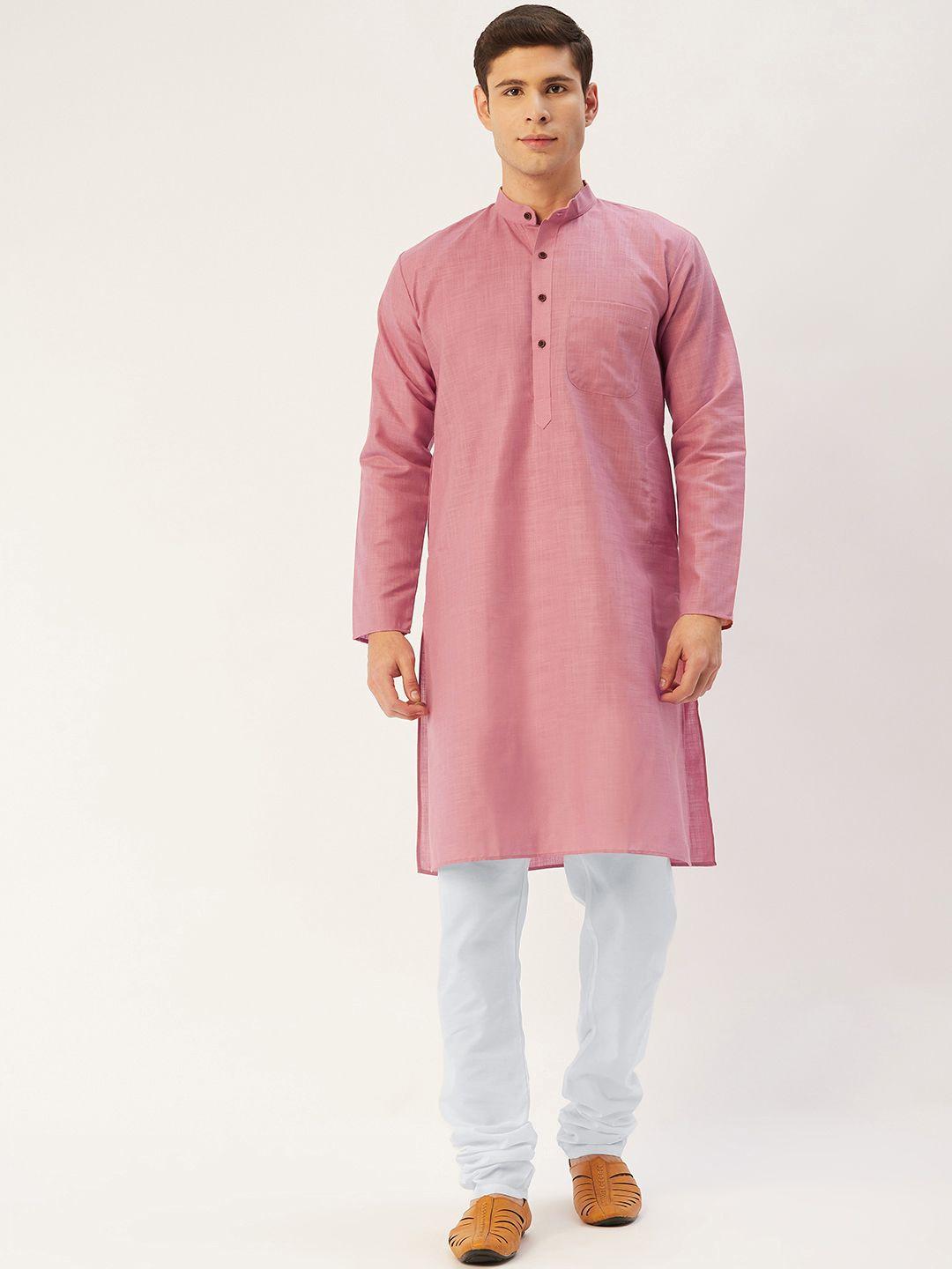 jompers men magenta pink pure cotton kurta with churidar