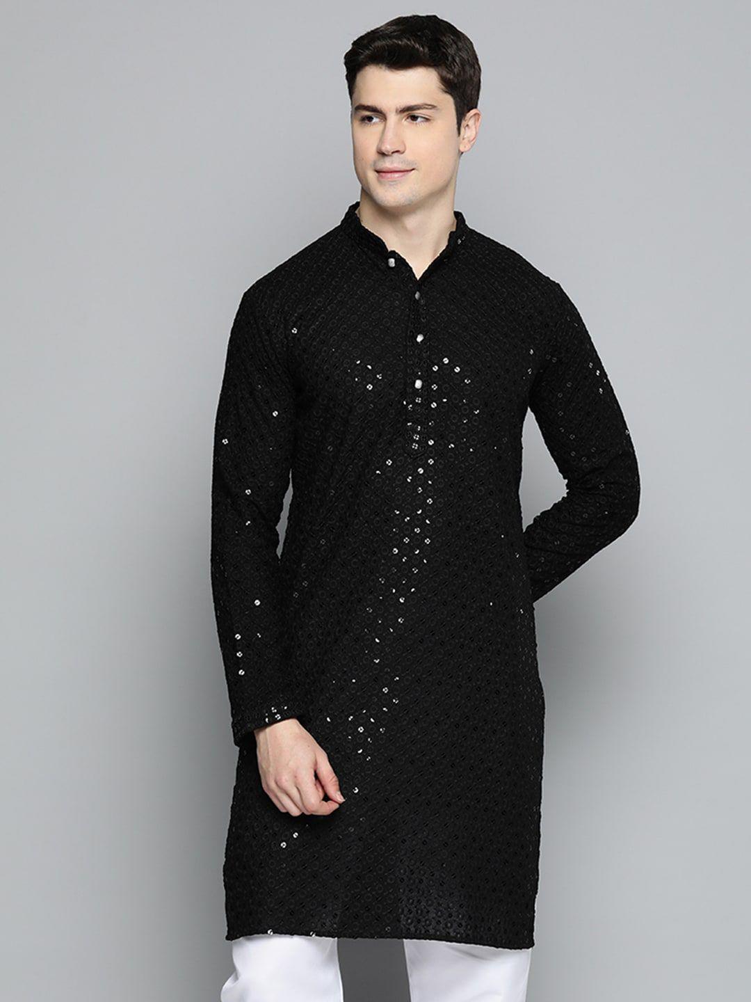 jompers men mandarin collar embellished cotton kurta