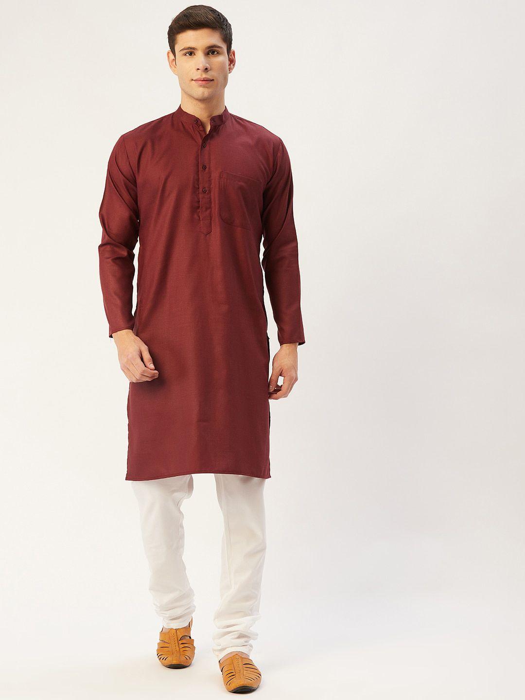 jompers men maroon cotton kurta with pyjamas