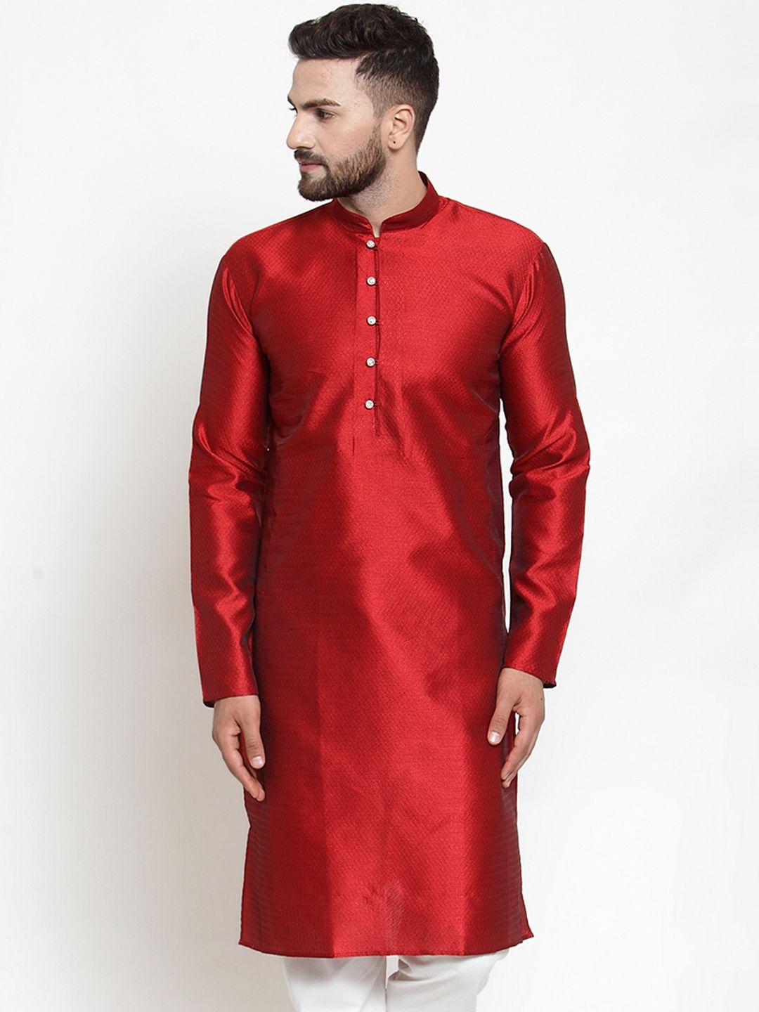 jompers men maroon solid woven design straight kurta