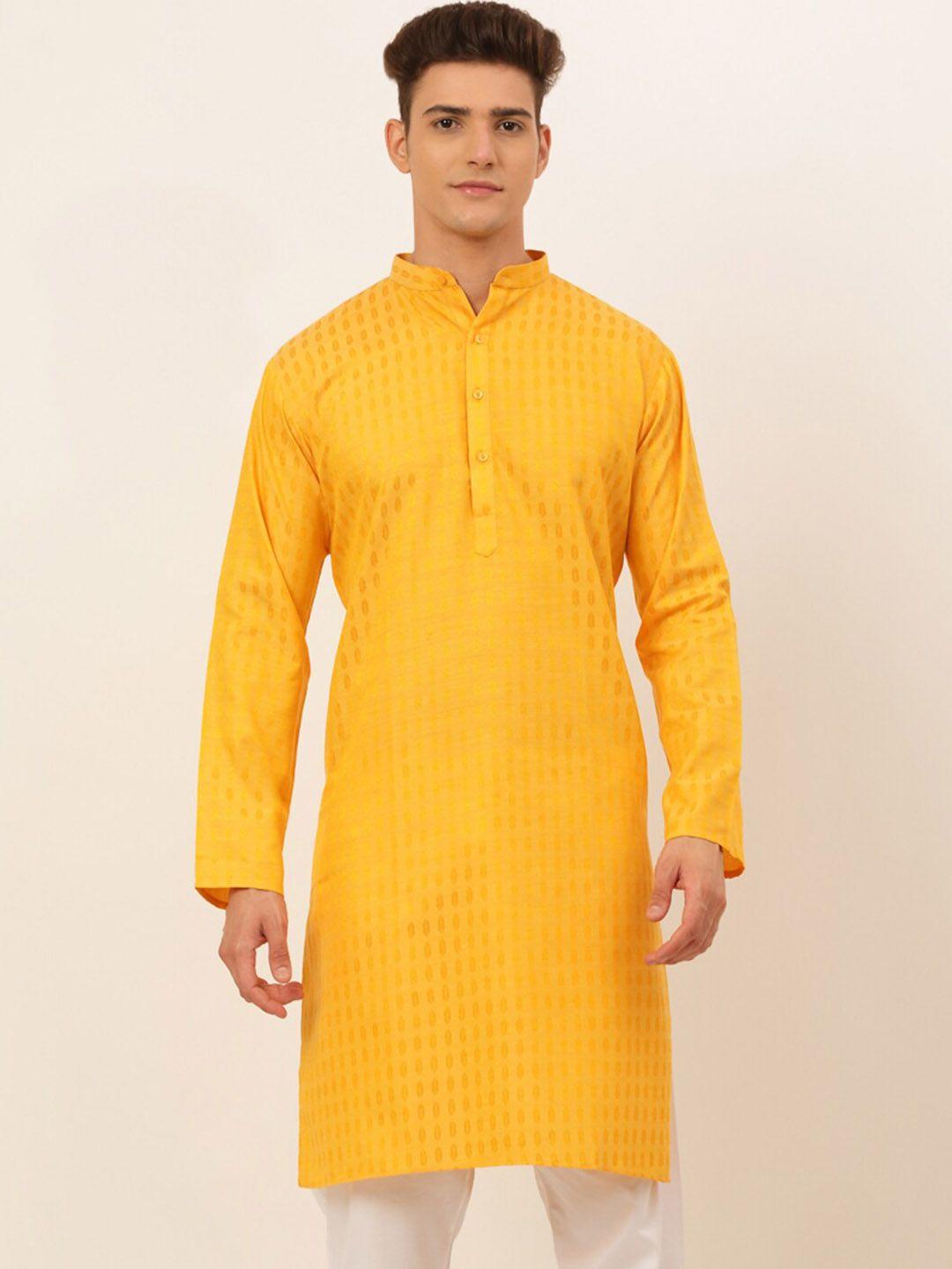 jompers men mustard yellow cotton silk kurta