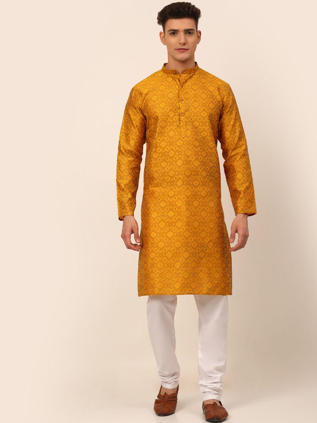 jompers men mustard yellow ethnic motifs kurta with pyjamas