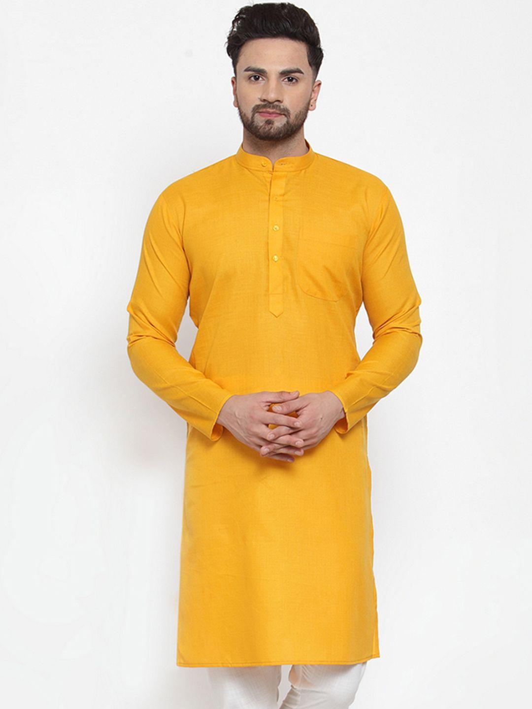 jompers men mustard yellow solid straight kurta