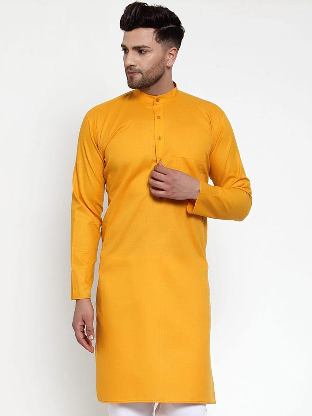 jompers men mustard yellow solid straight kurta