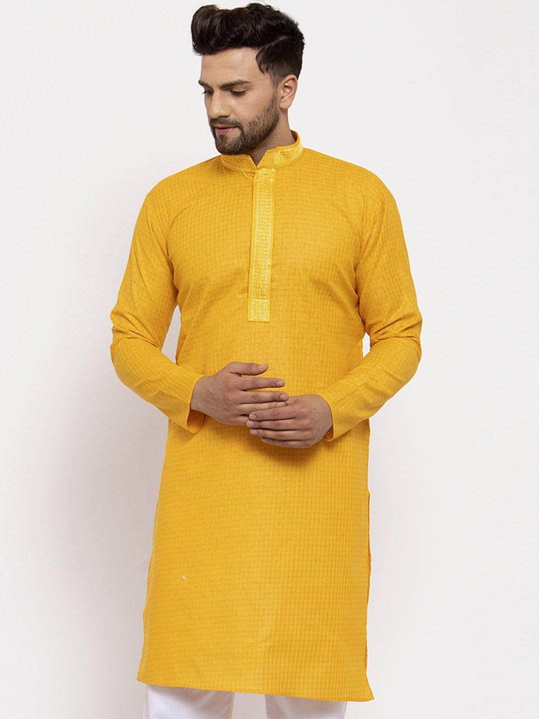 jompers men mustard yellow solid straight kurta