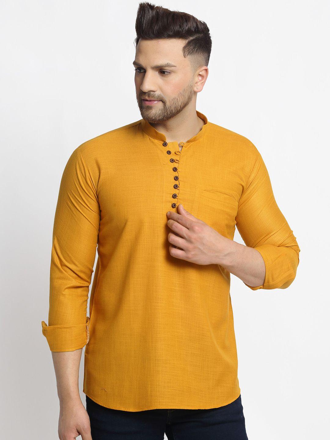 jompers men mustard yellow solid straight kurta